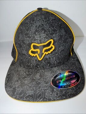 Fox Black Hat with Yellow Trim and Logo